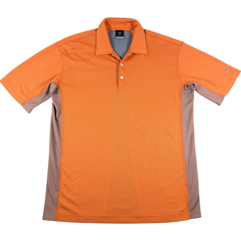 Nike Golf Dri Fit Polo Shirt Mens L Orange Gray Mesh Vented Back‎ Performance